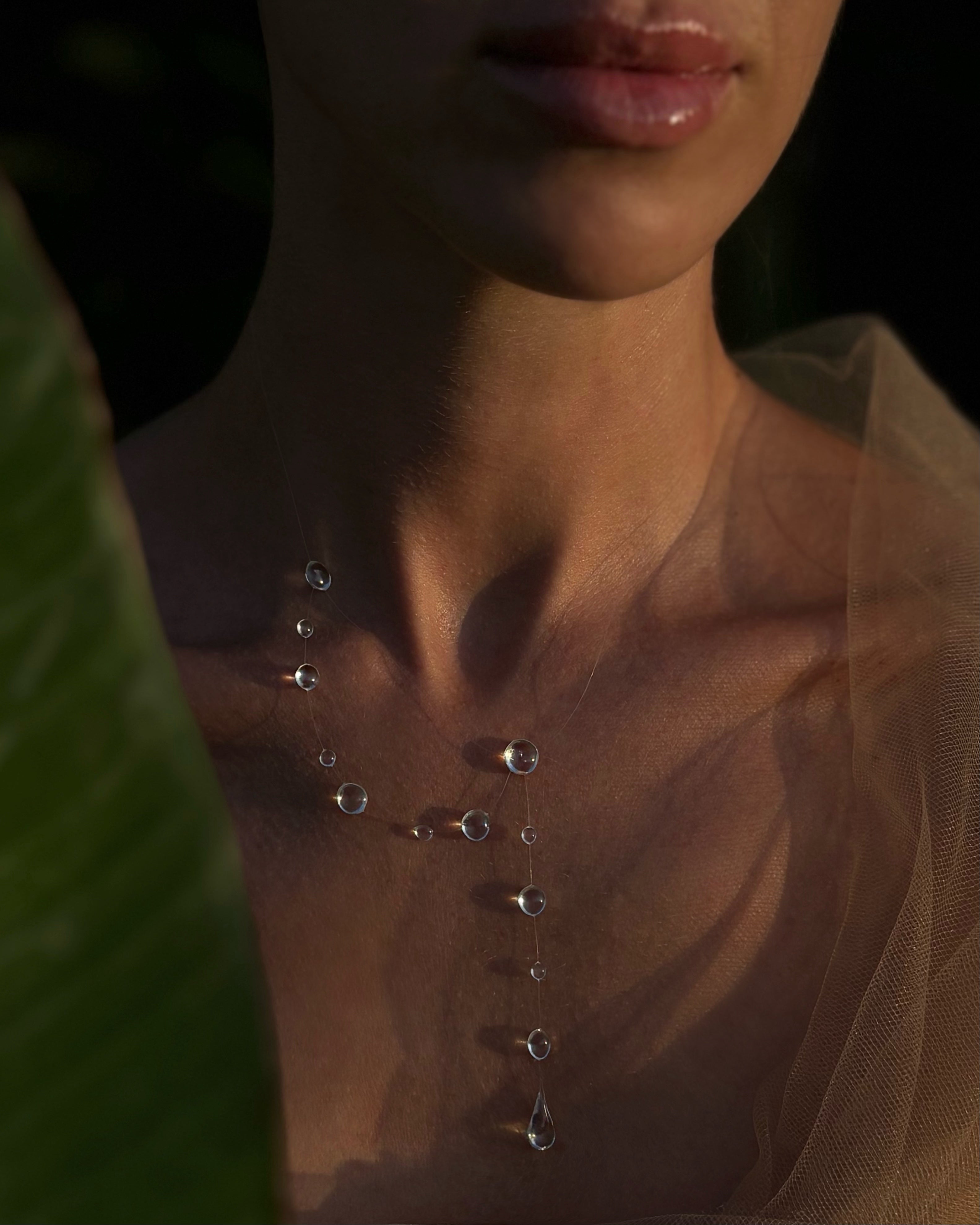Dew Drop Necklace Invisible Thread Floating Water Drop Ethereal Bridal Gift