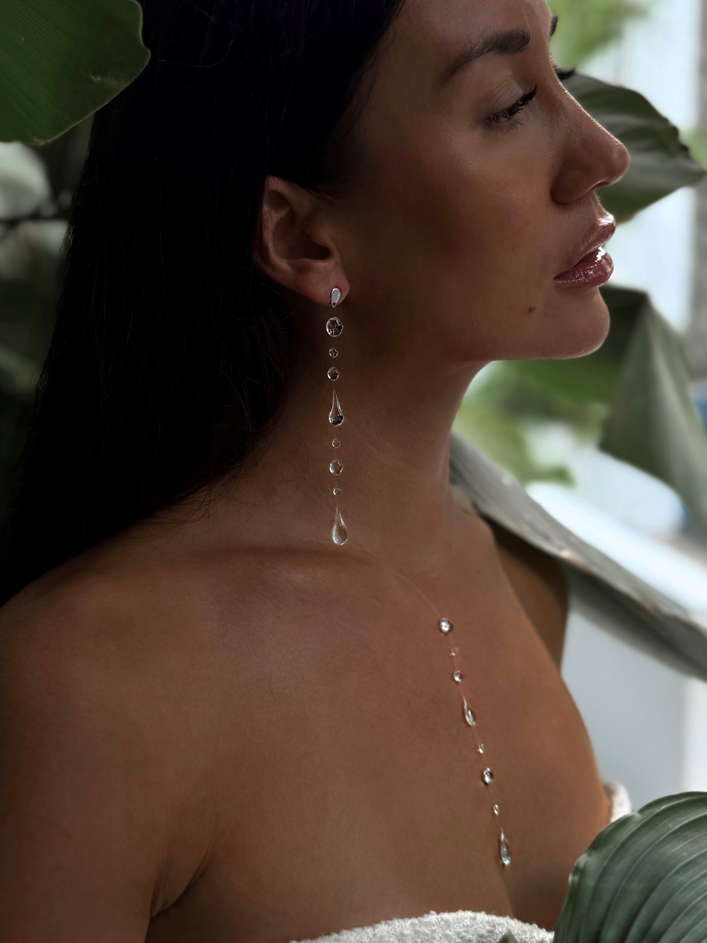 Dew Drop Earrings UV Resin Handmade Invisible Thread Minimalist Bridal Gift for Her