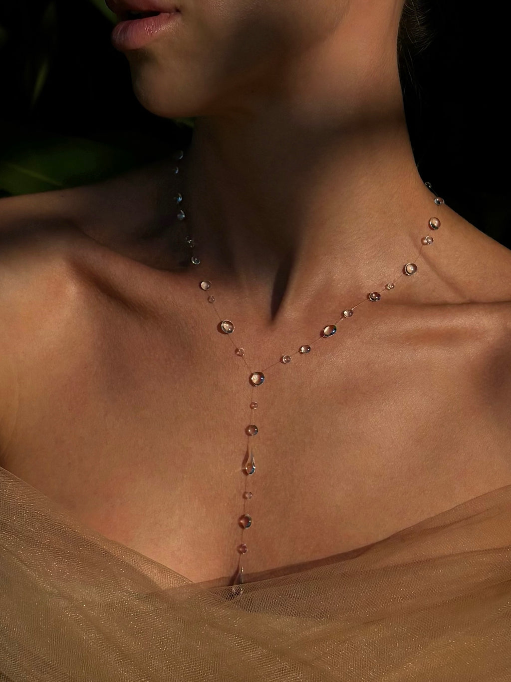 Dew Drop Necklace Long Drops - Invisible Thread UV Resin Jewelry Gift for Her