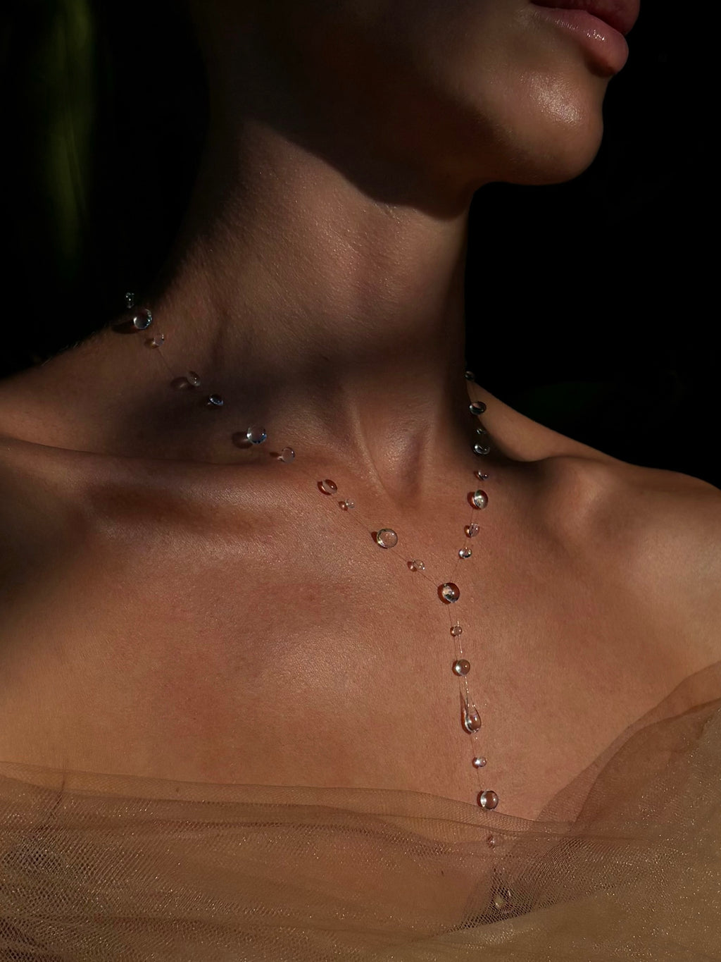 Dew Drop Necklace Long Drops - Invisible Thread UV Resin Jewelry Gift for Her