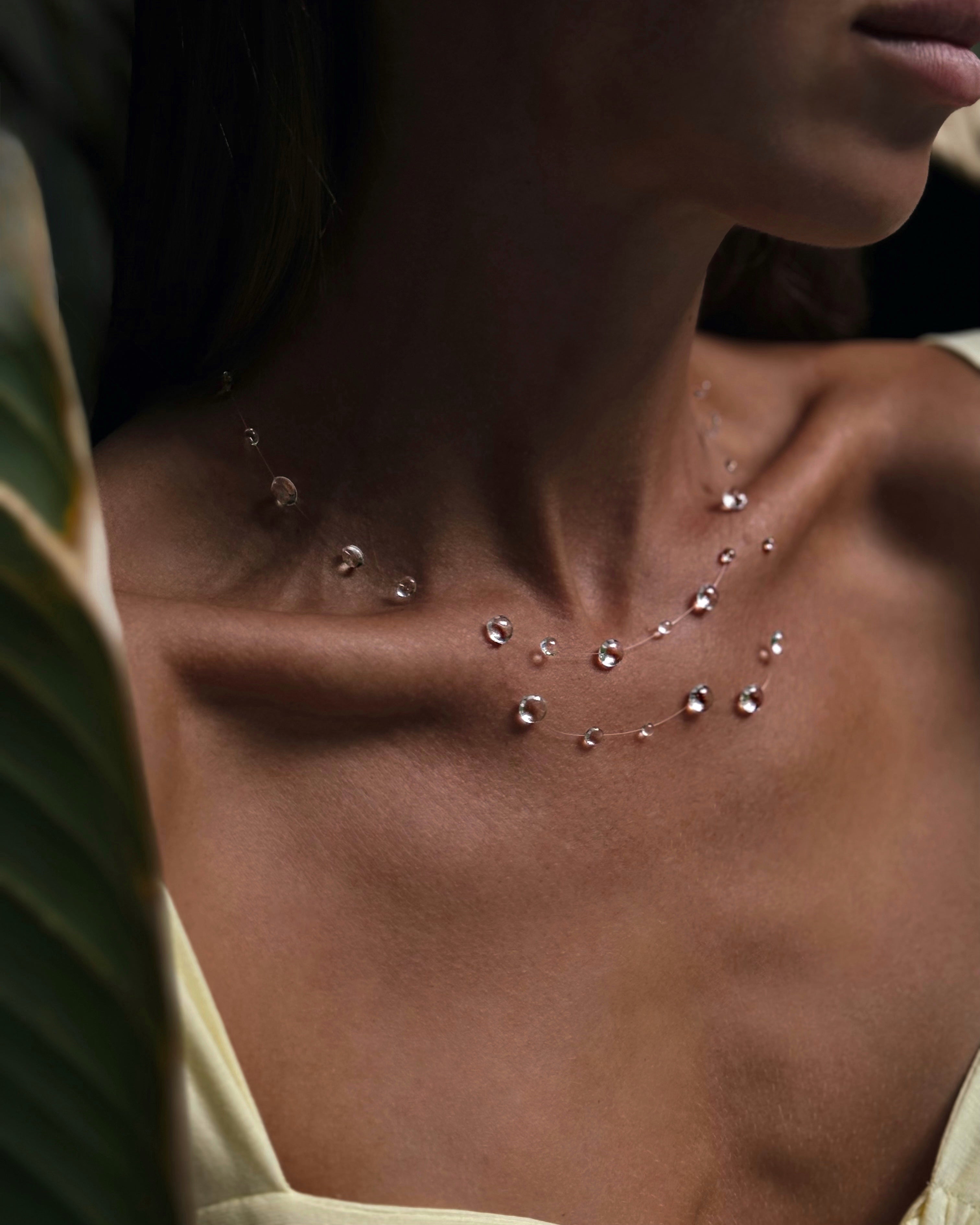 Dew Drop Choker, Invisible Water Drop Necklace, UV Resin Minimalist Bridal Jewelry