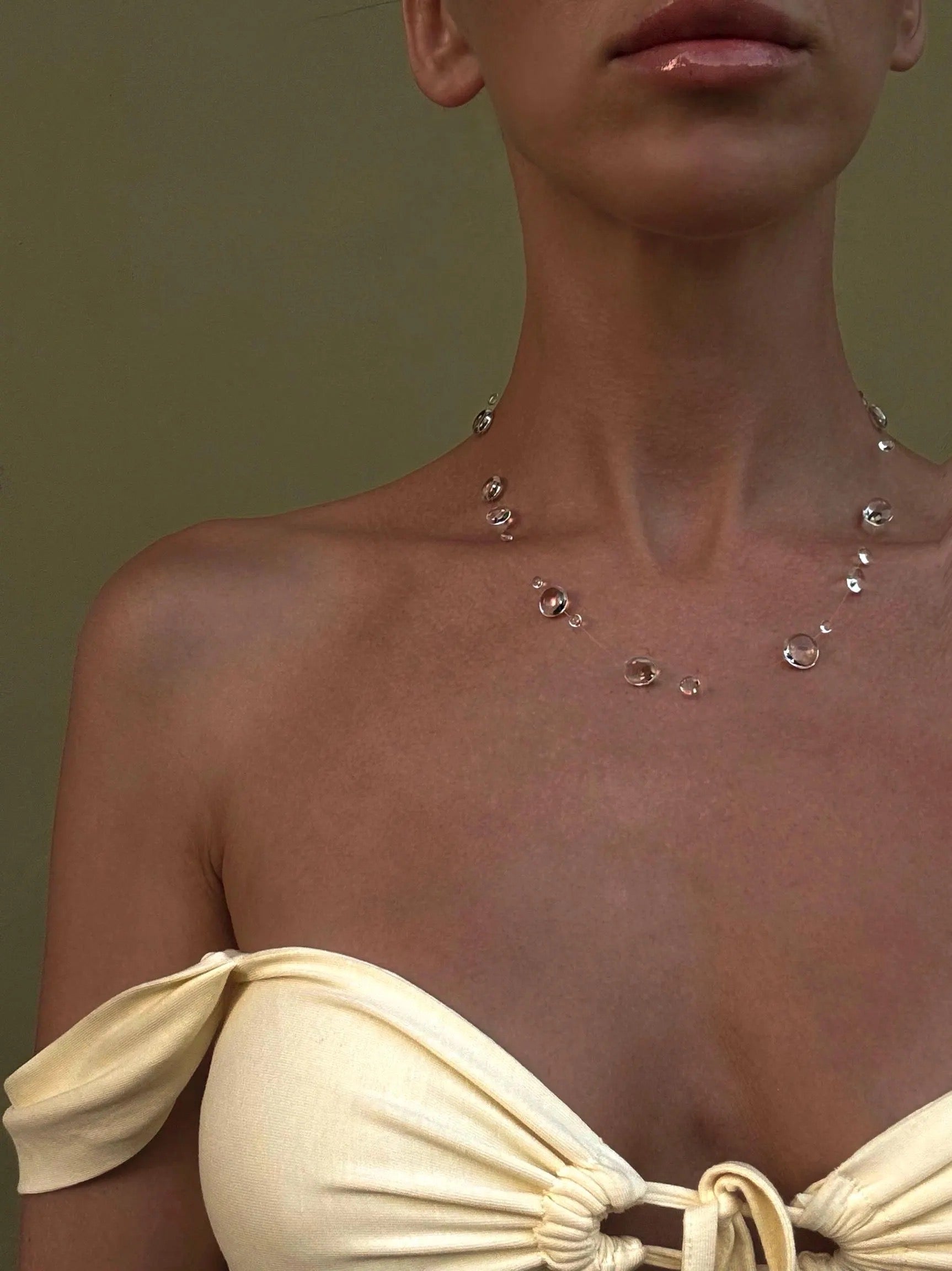 Dew Drop Necklace Invisible Thread Handmade UV Resin Minimalist Bridal Jewelry