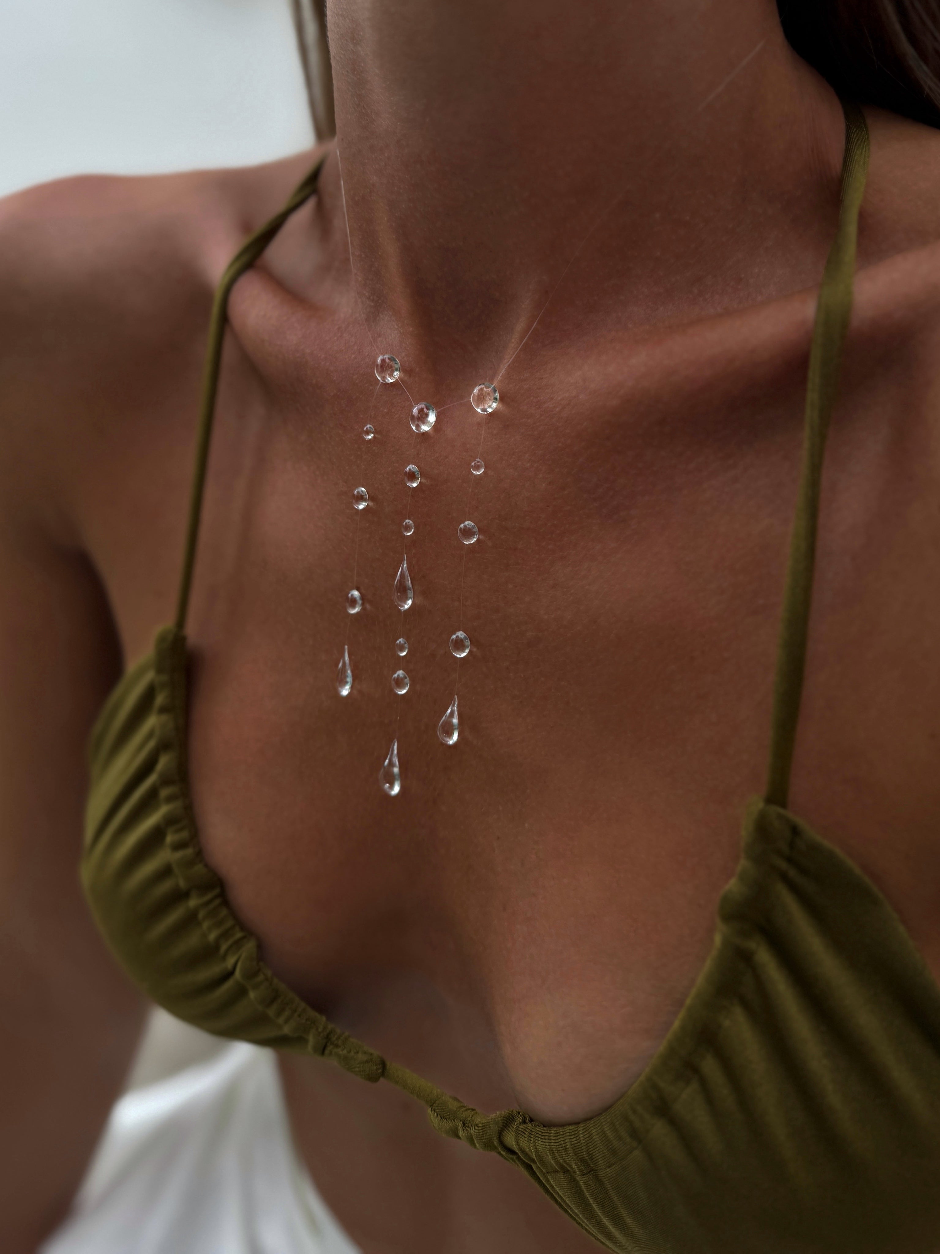 Dew Drop Necklace Invisible Thread UV Resin Handmade Bridal Jewelry