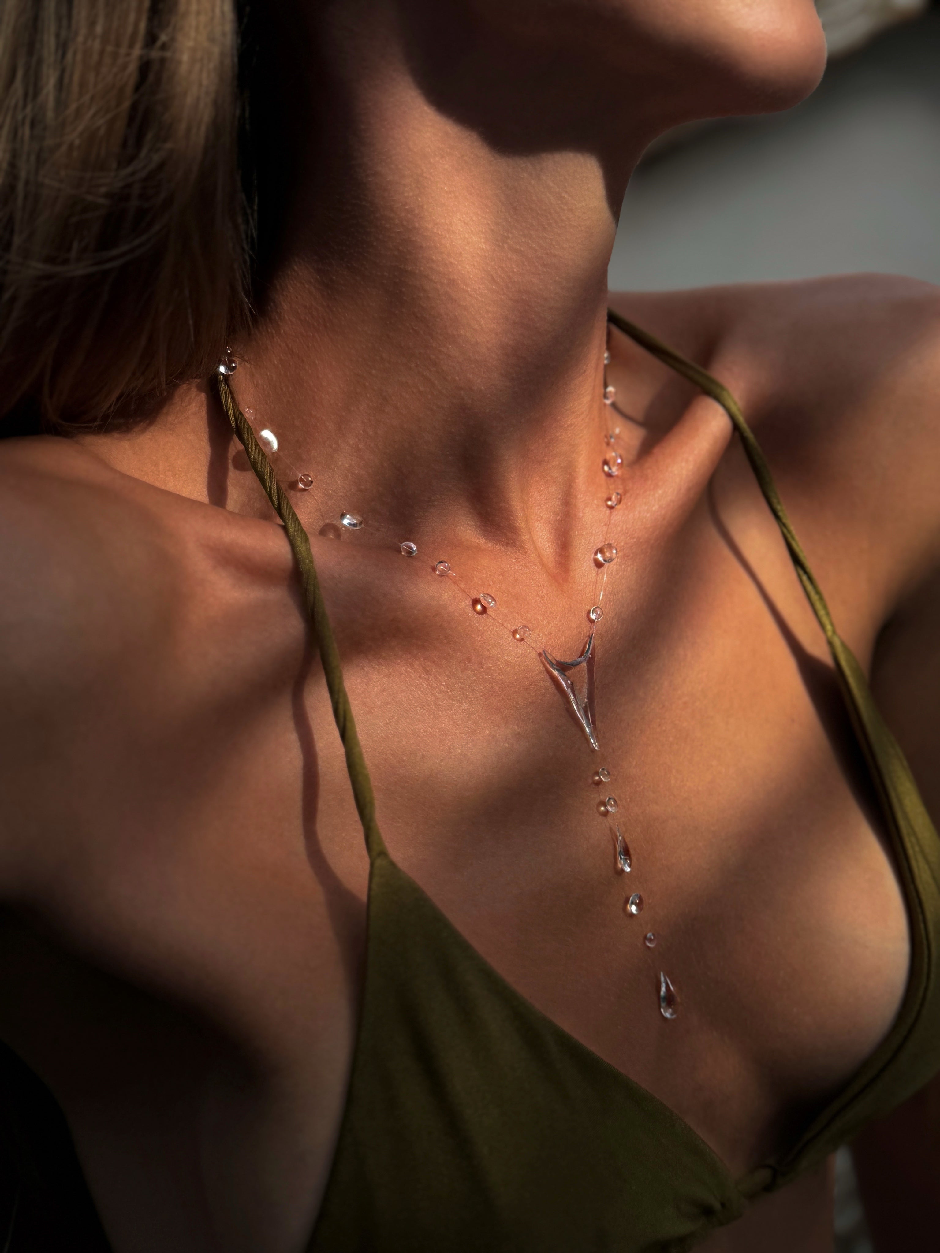 Dew Drop Necklace - Invisible Thread Floating Water Drops - Ethereal Bridal Jewelry Gift