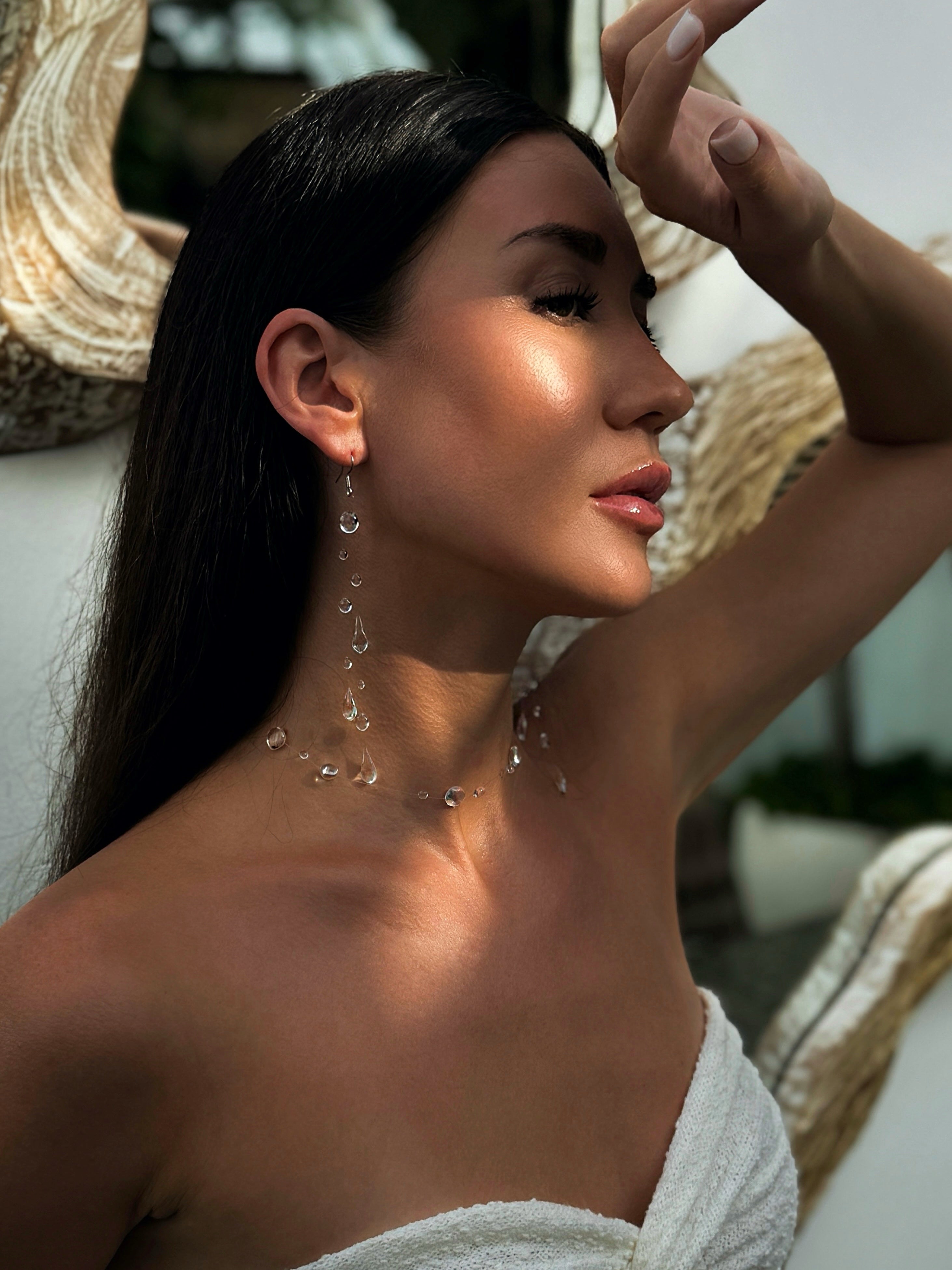 Uv Resin Choker Invisible Dew Drop Necklace, Floating Water Drops, Minimalist Bali Jewelry