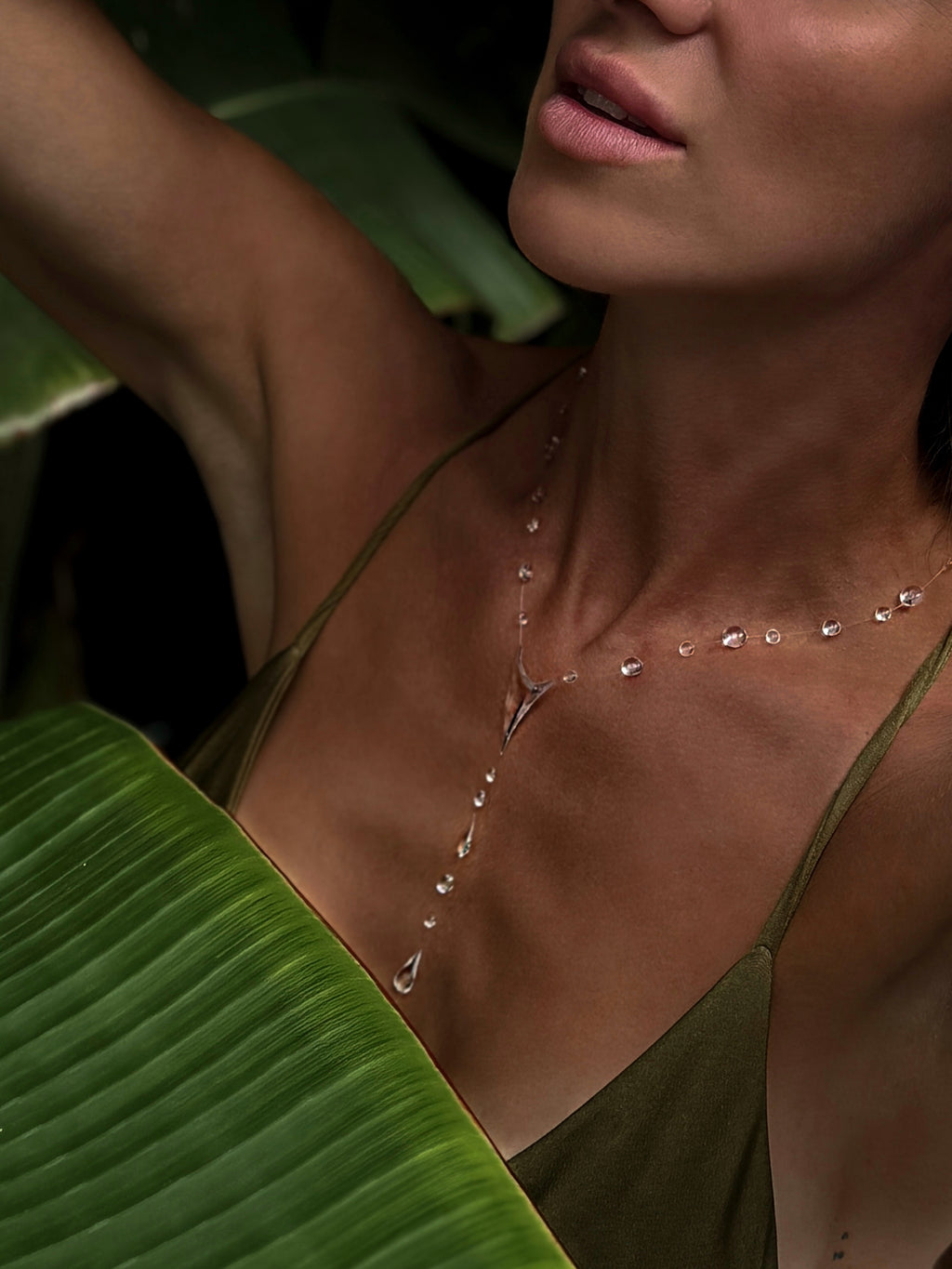 Dew Drop Necklace - Invisible Thread Floating Water Drops - Ethereal Bridal Jewelry Gift