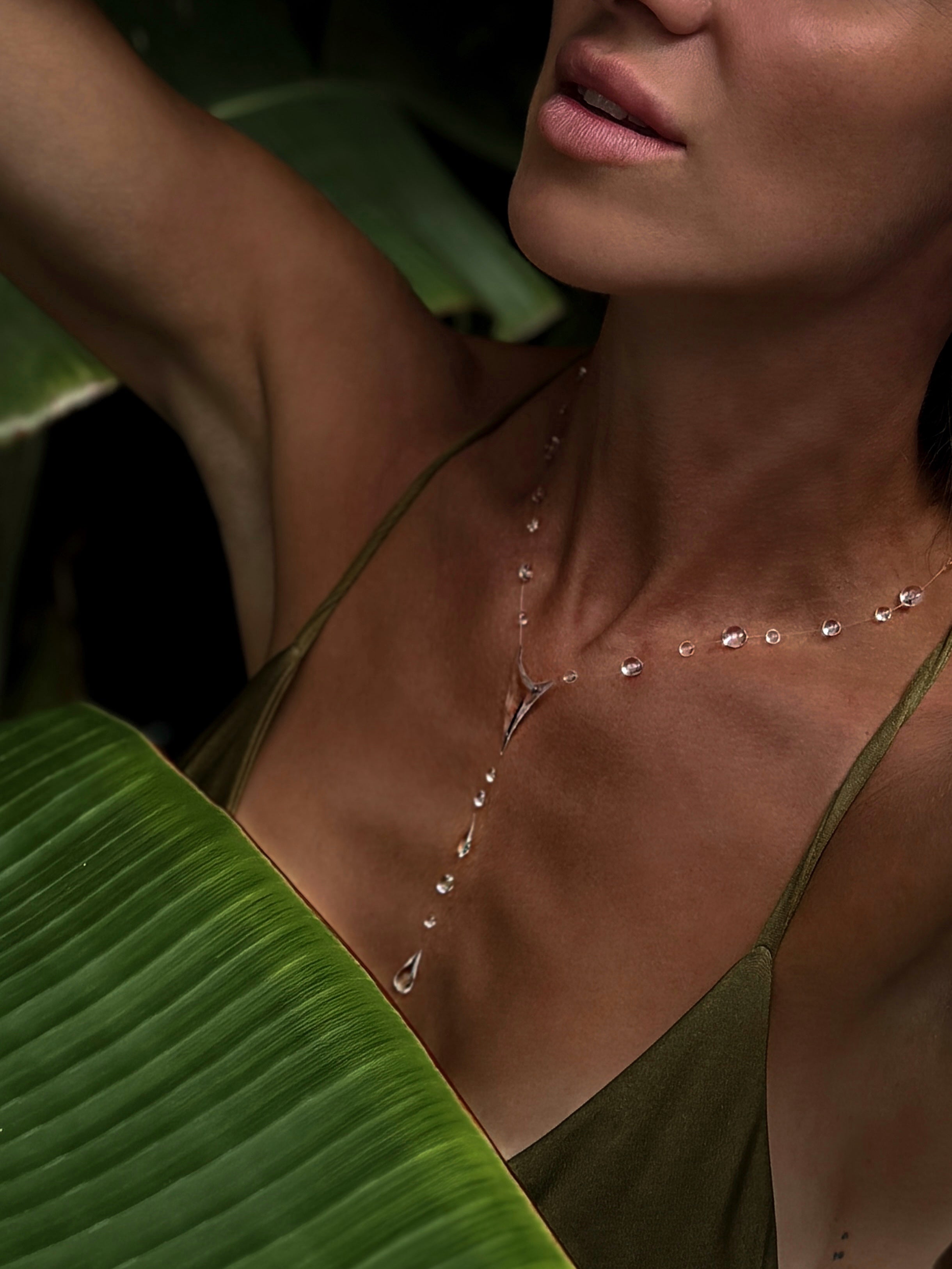 Dew Drop Necklace - Invisible Thread Floating Water Drops - Ethereal Bridal Jewelry Gift