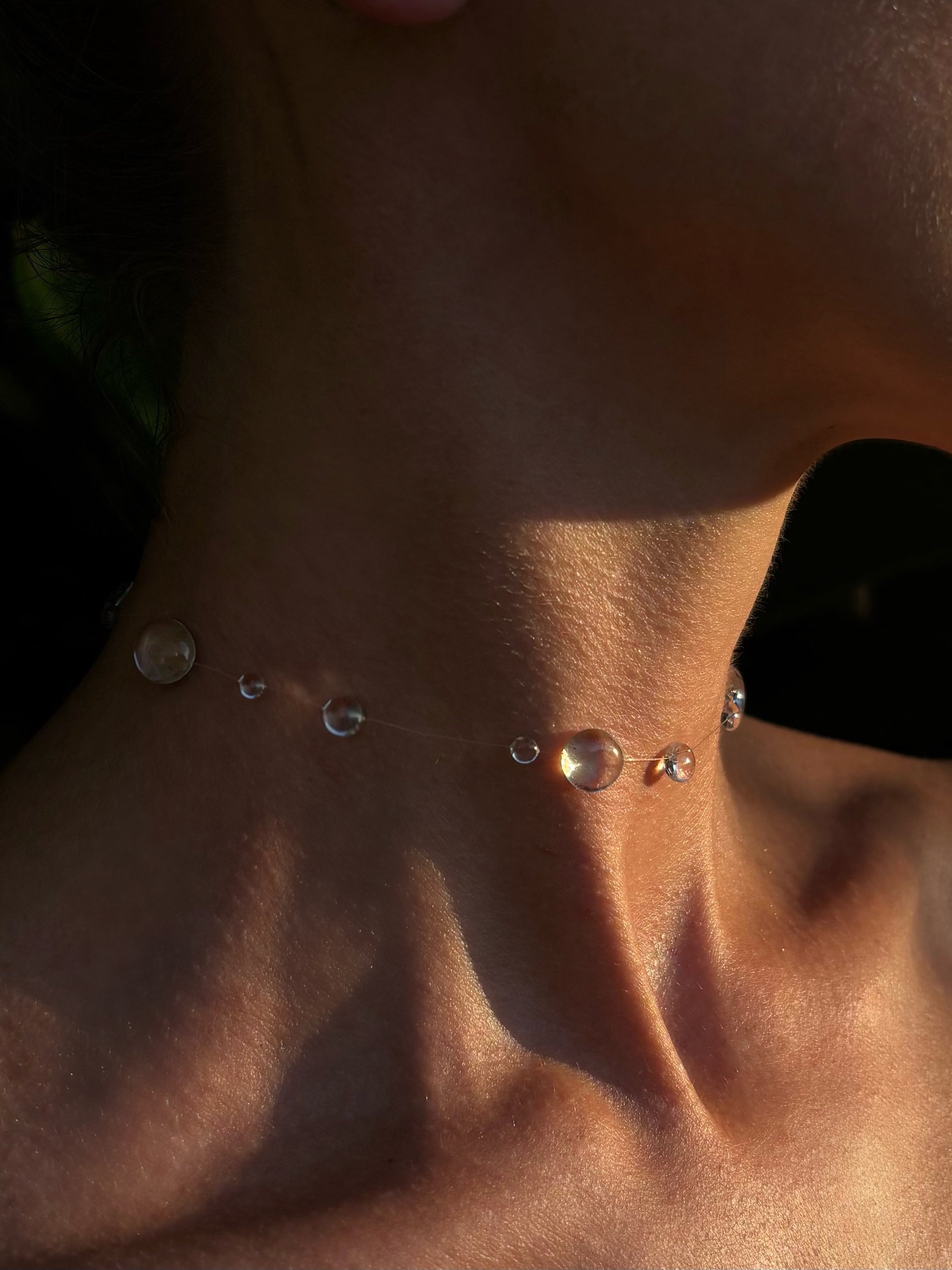 Uv Resin Choker Invisible Dew Drop Necklace, Floating Water Drops, Minimalist Bali Jewelry