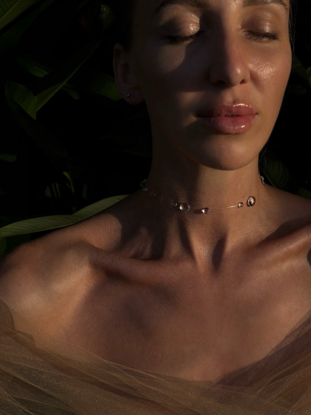 Uv Resin Choker Invisible Dew Drop Necklace, Floating Water Drops, Minimalist Bali Jewelry