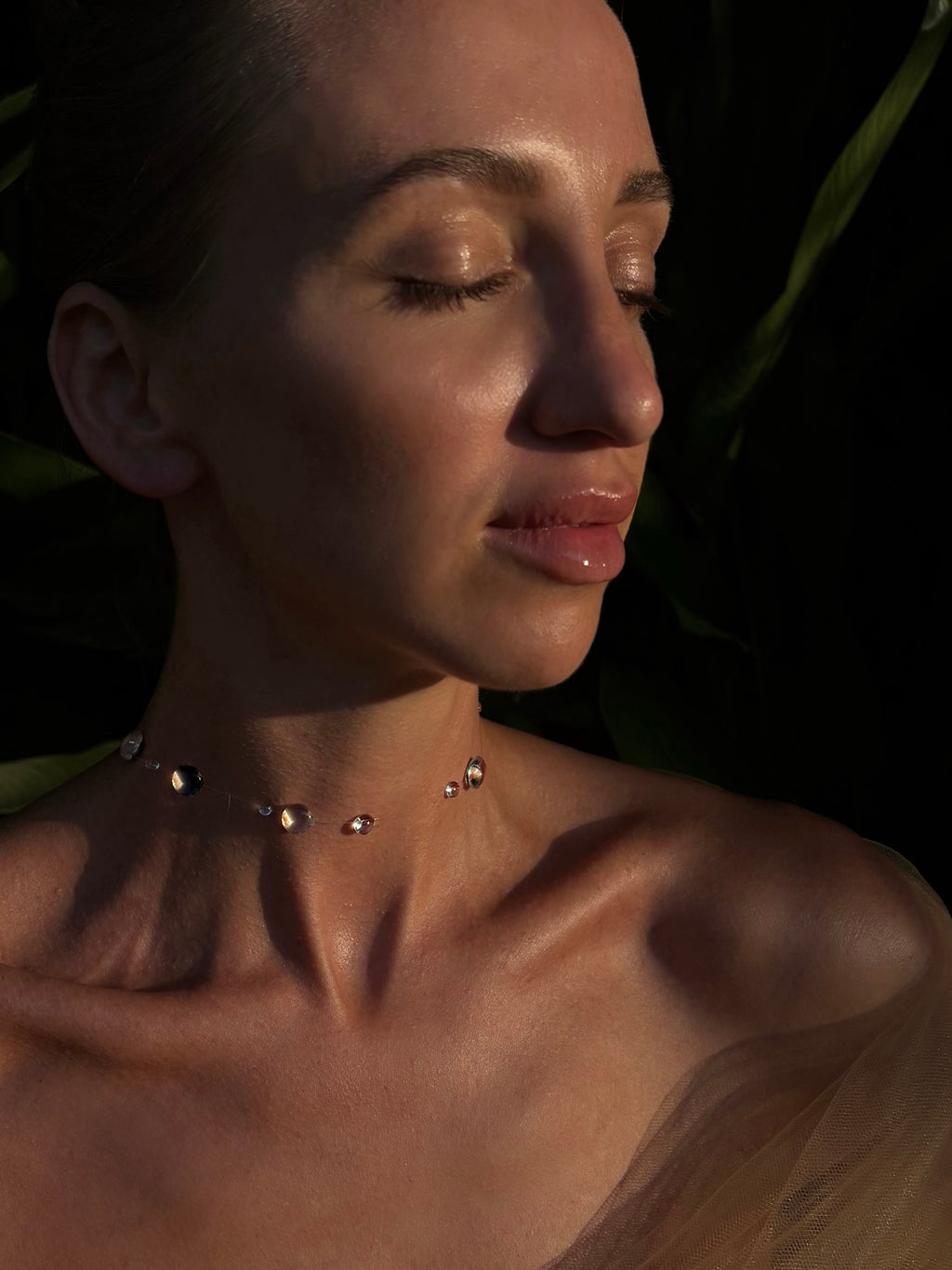Uv Resin Choker Invisible Dew Drop Necklace, Floating Water Drops, Minimalist Bali Jewelry