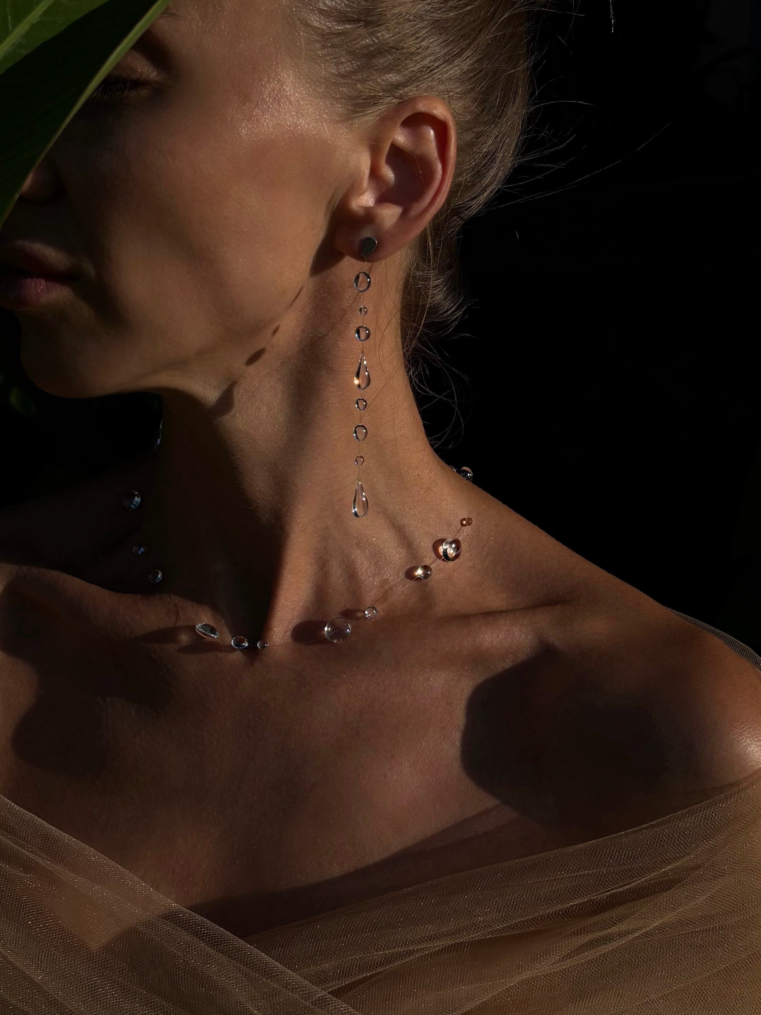 Dew Drop Earrings UV Resin Handmade Invisible Thread Minimalist Bridal Gift for Her