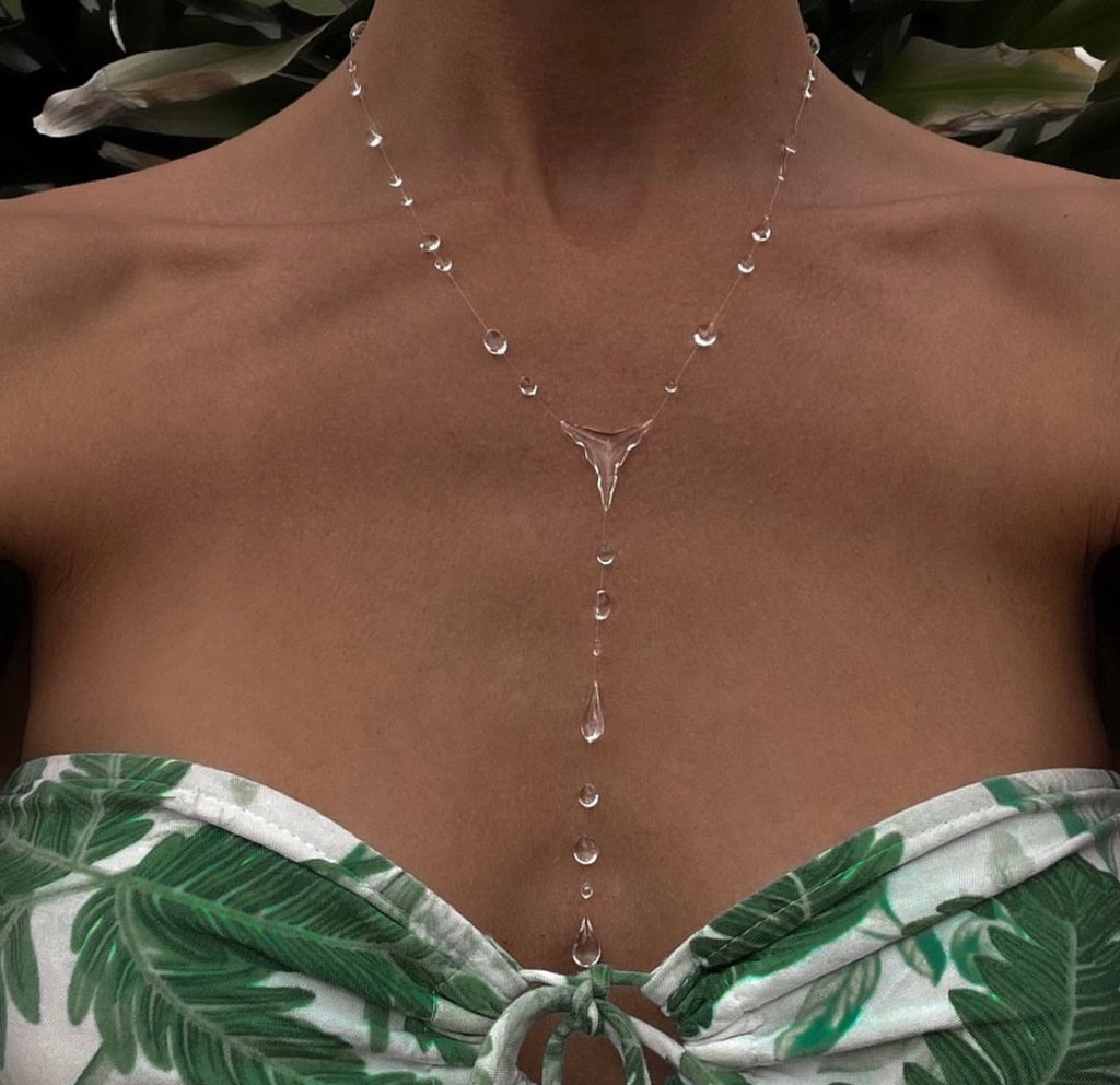 Dew Drop Necklace - Invisible Thread Floating Water Drops - Ethereal Bridal Jewelry Gift
