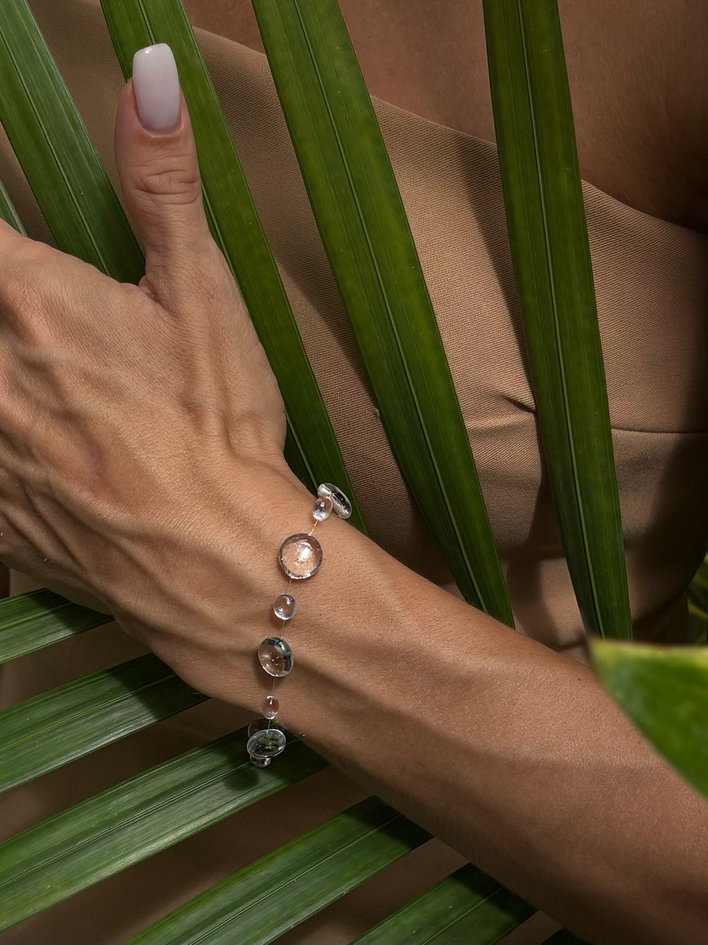 Dew Drop Bracelet UV Resin Floating Beads — Invisible Thread Minimalist Handmade Bali Gift
