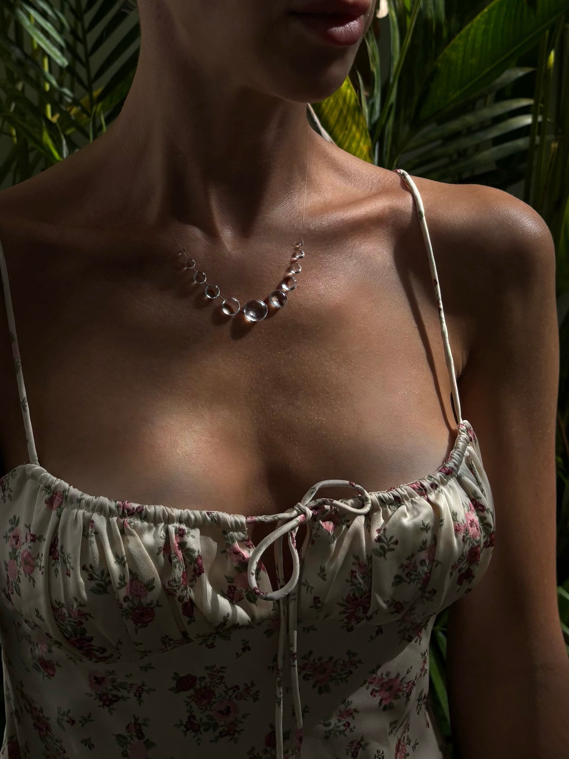 Dew Drop Necklace Invisible Thread UV Resin Floating Water Drops Minimalist Bridal