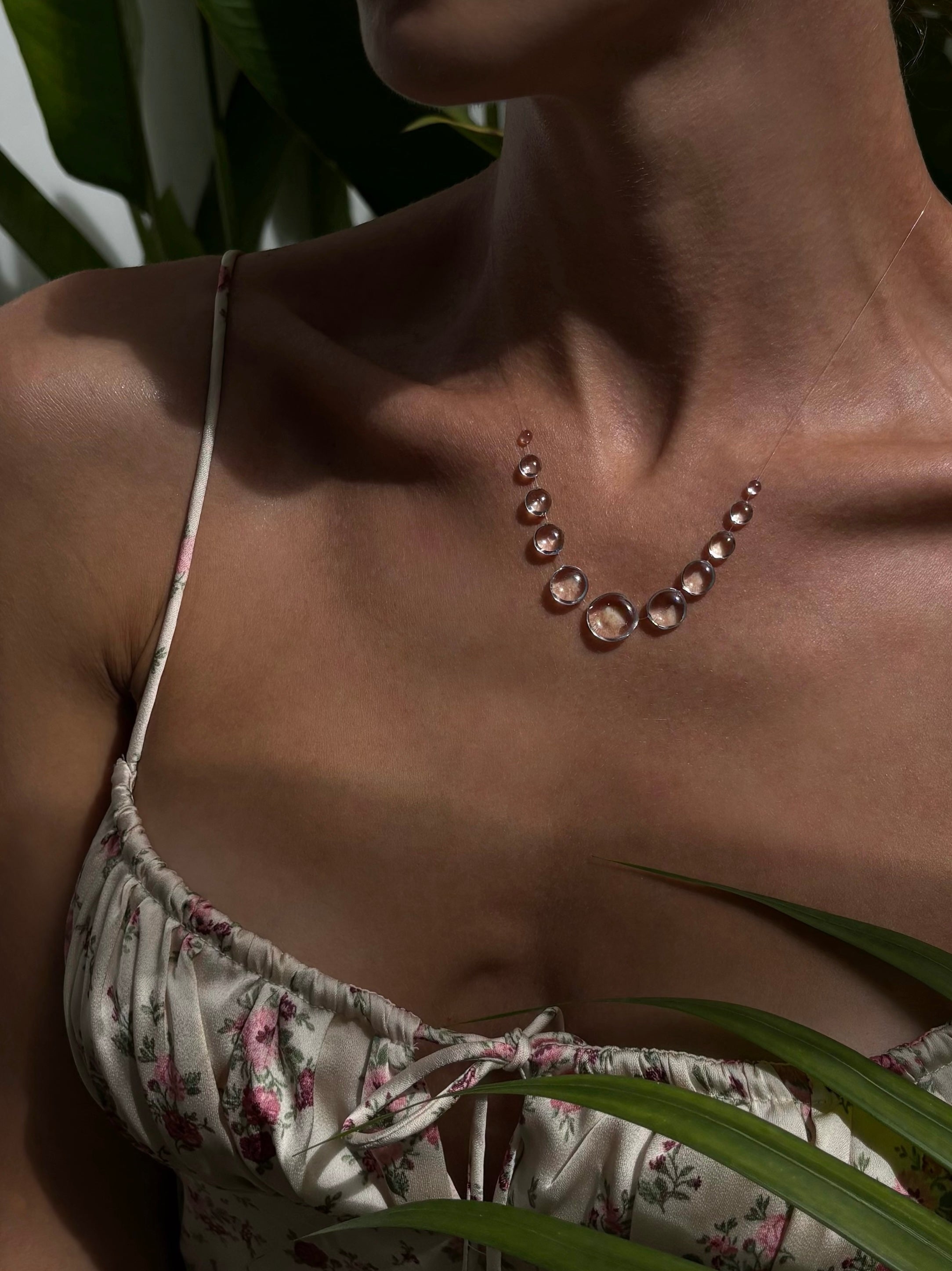 Dew Drop Necklace Invisible Thread UV Resin Floating Water Drops Minimalist Bridal