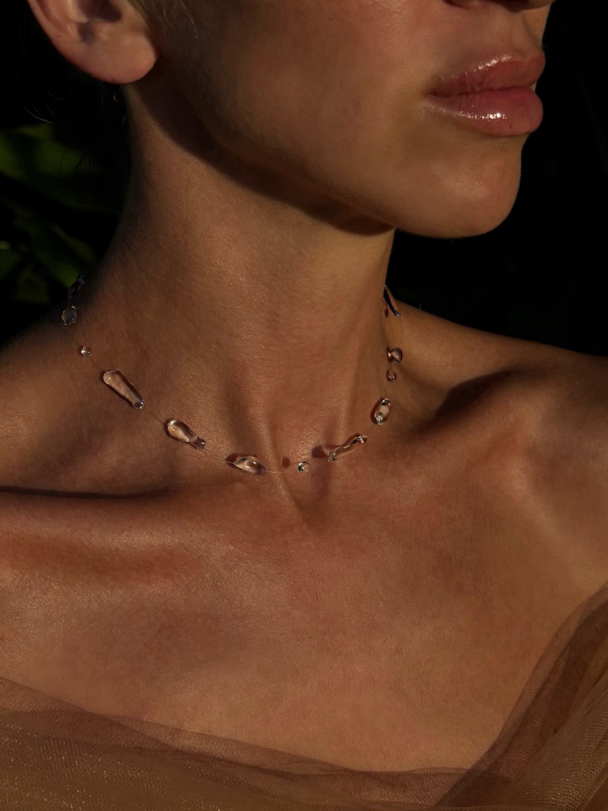 Dew Drop Choker Clear Resin Necklace Invisible Thread Minimalist Bridal Gift